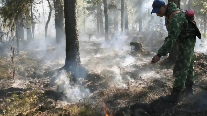 Тушение лесного пожара в ЯНАО