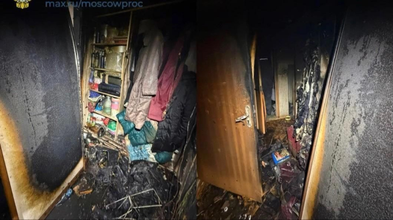 Последствия пожара в квартире на Рублевском шоссе в Москве 