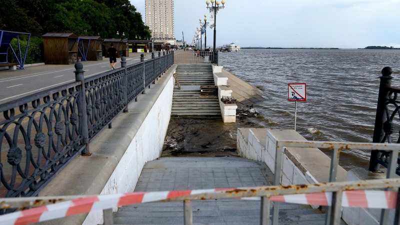 Уровень воды в реке Амур в Хабаровске. 5 августа 2026